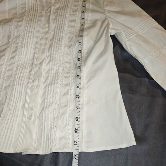 Emanuel Ungaro Women's White Pintuck Long Sleeve Button Down Shirt Size 6 - Picture 8 of 13